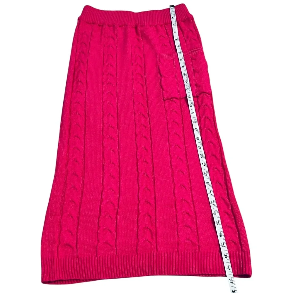 Pink Cable Knit Midi Sweater Skirt M Elastic Waist Ribbed‎ Pencil